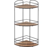 Полка в ванную TEKNO-TEL угловая, 3 яруса, 21x21x49 дерево/чёрный BK075B