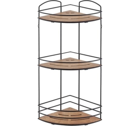 Полка в ванную TEKNO-TEL угловая, 3 яруса, 21x21x49 дерево/чёрный BK075B