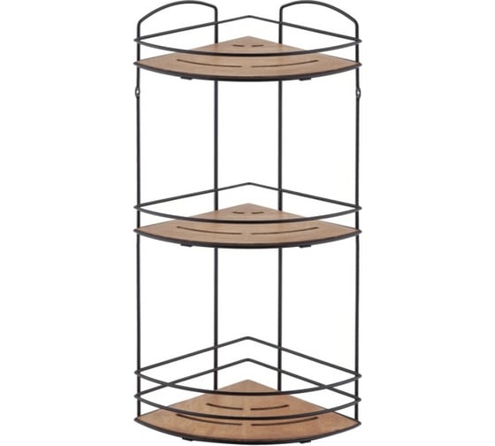 Полка в ванную TEKNO-TEL угловая, 3 яруса, 21x21x49 дерево/чёрный BK075B