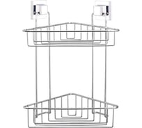 Полка в ванную TEKNO-TEL угловая, 2 яруса, самоклеящаяся, хром EF257
