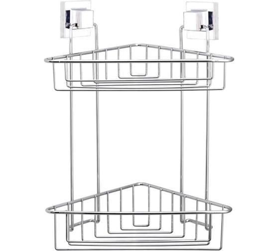 Полка в ванную TEKNO-TEL угловая, 2 яруса, самоклеящаяся, хром EF257