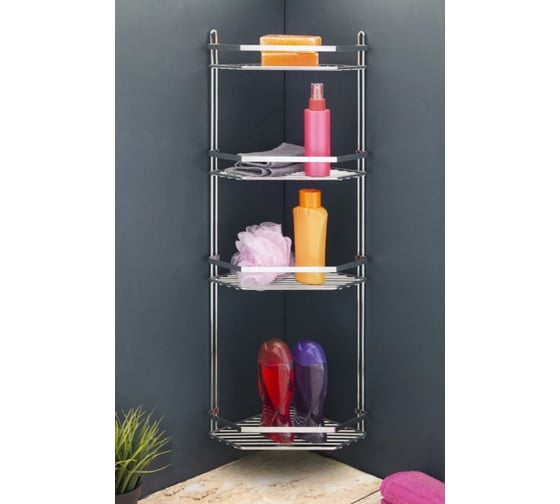 Полка в ванную TEKNO-TEL угловая, 4 яруса, 20x20x76 хром ES059