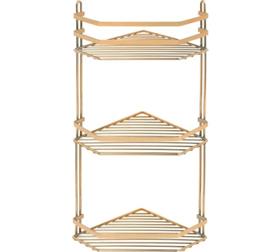 Полка в ванную TEKNO-TEL угловая, 3 яруса, 20x20x50 золотистый ES076G 1