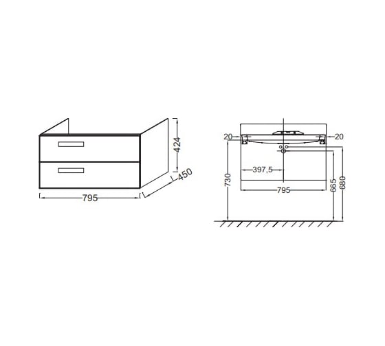 Мебель JACOB DELAFON RYTHMIK EB1303-E10  Ш79,5хГ45хВ42,4 см, Квебеский дуб 00000039174
