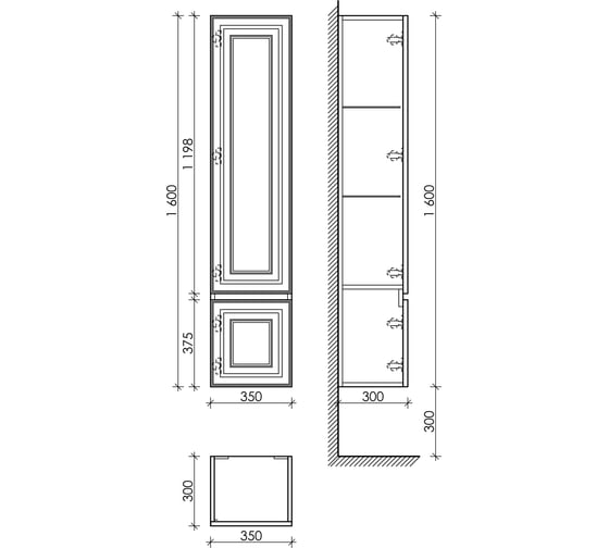 Шкаф-пенал подвесной Sancos Very левый, Doha Soft, 350x300x1600 мм PVR35LSM