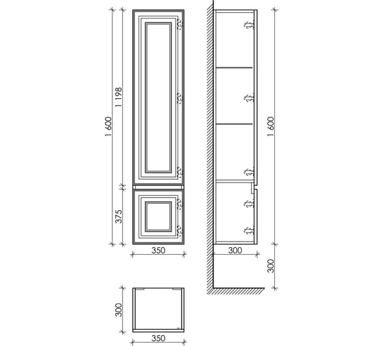 Шкаф-пенал подвесной Sancos Very правый, Bianco, 350x300x1600 мм PVR35RW