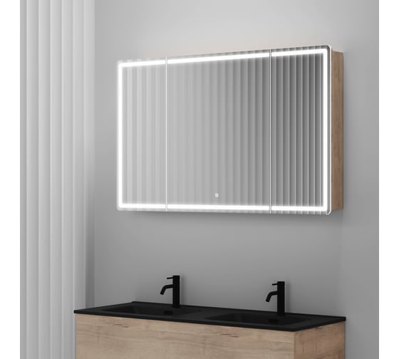Зеркальный шкаф для ванной комнаты Sancos Mirror 1190x150x740 мм, с LED подсветкой, цвет дуб галифакс натуральный MI120EG