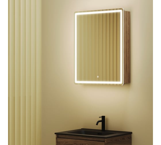 Зеркальный шкаф для ванной комнаты Sancos Mirror 590x150x740 мм, с LED подсветкой, цвет дуб чарльстон MI60ECH