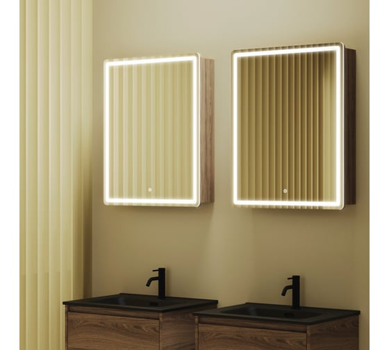 Зеркальный шкаф для ванной комнаты Sancos Mirror 590x150x740 мм, с LED подсветкой, цвет дуб чарльстон MI60ECH