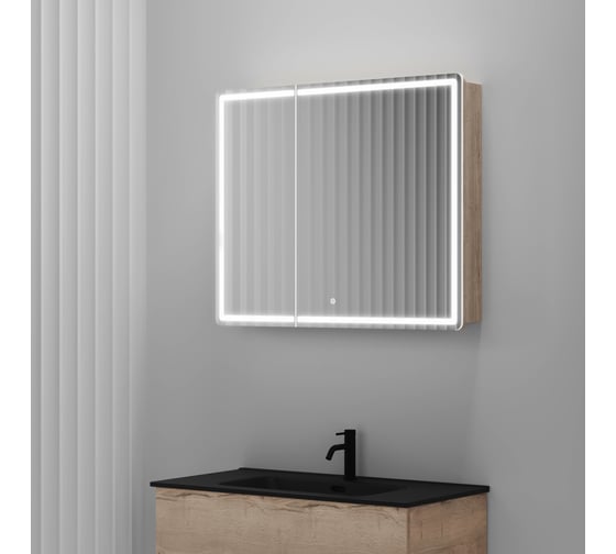 Зеркальный шкаф для ванной комнаты Sancos Mirror 890x150x740 мм, с LED подсветкой, цвет дуб галифакс натуральный MI90EG