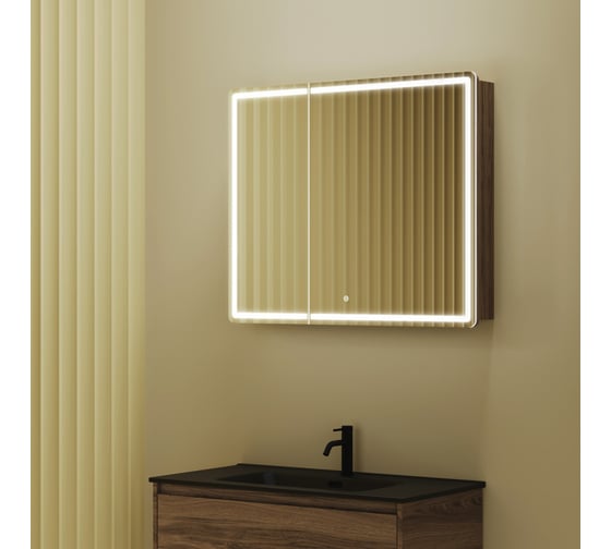 Зеркальный шкаф для ванной комнаты Sancos Mirror 890x150x740 мм, с LED подсветкой, цвет дуб чарльстон MI90ECH