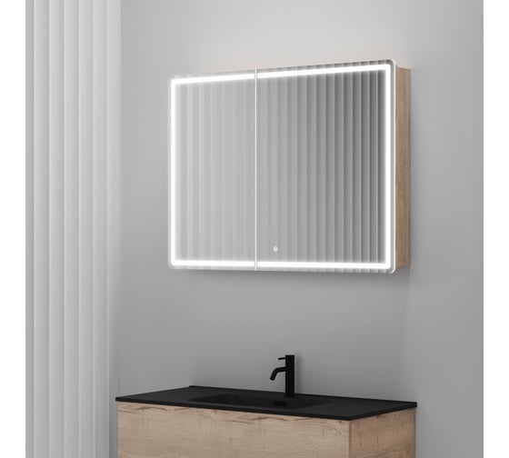Зеркальный шкаф для ванной комнаты Sancos Mirror 990x150x740 мм, с LED подсветкой, цвет дуб галифакс натуральный MI100EG