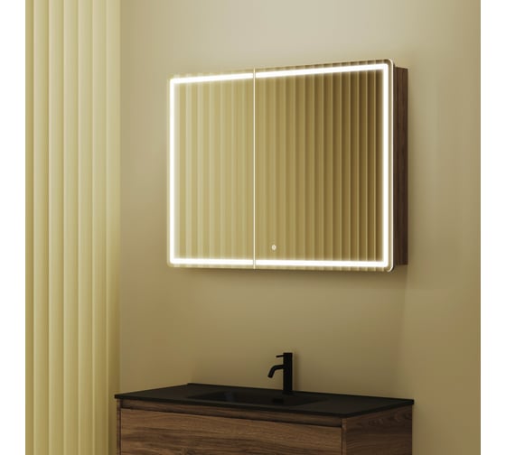 Зеркальный шкаф для ванной комнаты Sancos Mirror 990x150x740 мм, с LED подсветкой, цвет дуб чарльстон MI100ECH