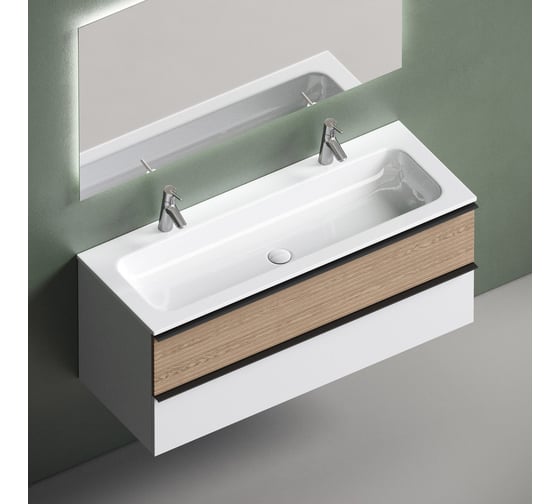 Подвесная тумба Sancos Delta 1195x445x500, c двумя ящиками оснащенными доводчиками, дуб светлый/белый DL120W