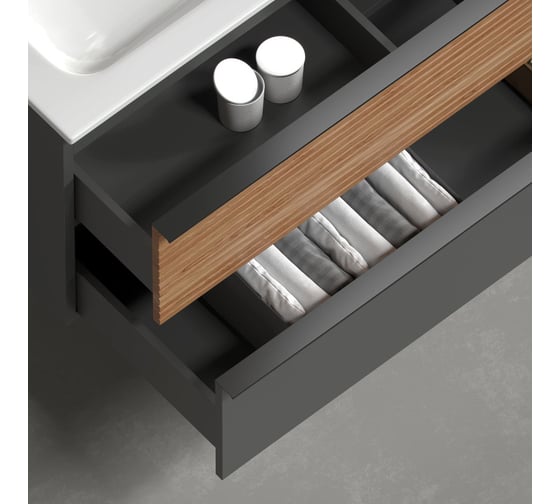 Подвесная тумба Sancos Delta 590x445x500, c двумя ящиками оснащенными доводчиками, дуб красный/графит DL60GR