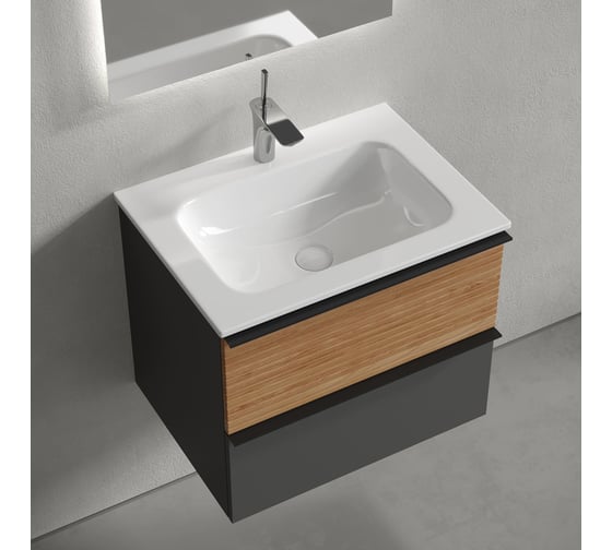 Подвесная тумба Sancos Delta 590x445x500, c двумя ящиками оснащенными доводчиками, дуб красный/графит DL60GR