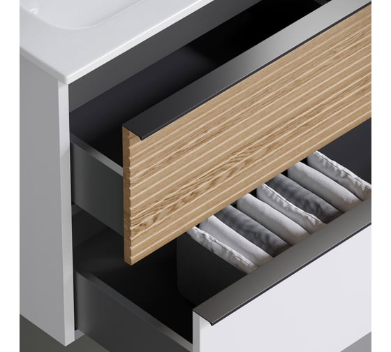 Подвесная тумба Sancos Delta 590x445x500, c двумя ящиками оснащенными доводчиками, дуб светлый/белый DL60W