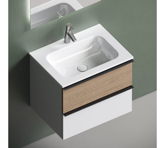 Подвесная тумба Sancos Delta 590x445x500, c двумя ящиками оснащенными доводчиками, дуб светлый/белый DL60W