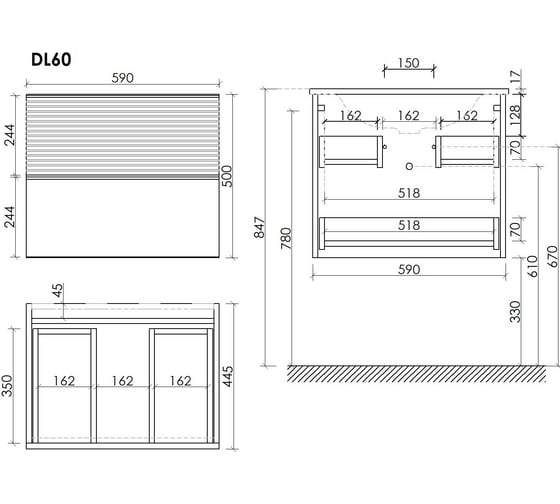 Подвесная тумба Sancos Delta 590x445x500, c двумя ящиками оснащенными доводчиками, дуб светлый/белый DL60W