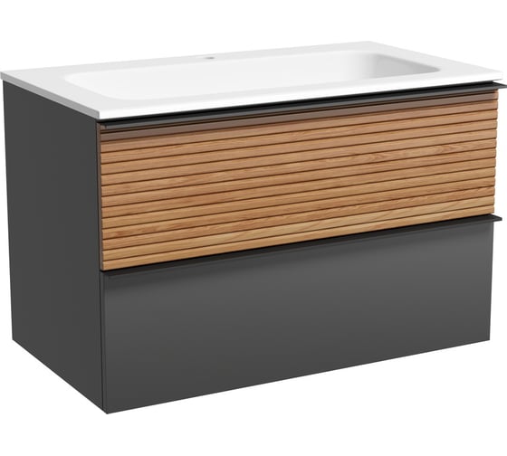 Подвесная тумба Sancos Delta 790x445x500, c двумя ящиками оснащенными доводчиками, дуб красный/графит DL80GR