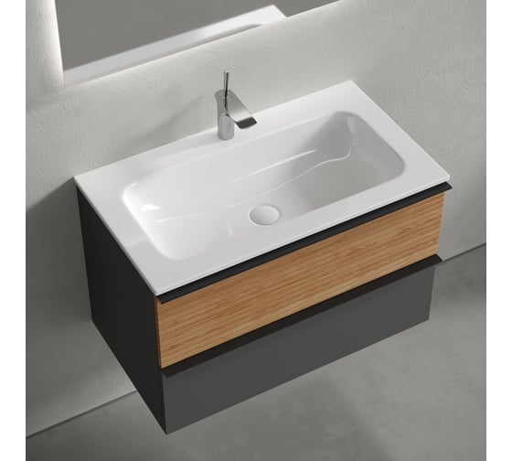 Подвесная тумба Sancos Delta 790x445x500, c двумя ящиками оснащенными доводчиками, дуб красный/графит DL80GR