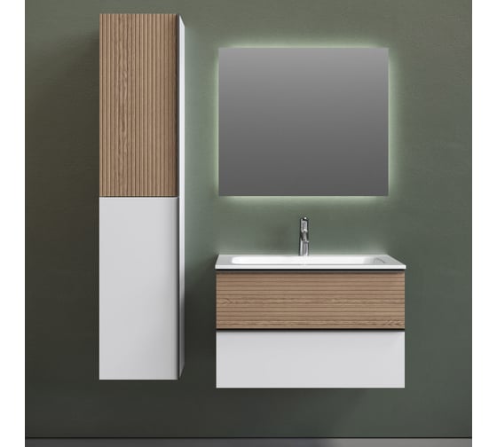 Подвесная тумба Sancos Delta 790x445x500, c двумя ящиками оснащенными доводчиками, дуб светлый/белый DL80W