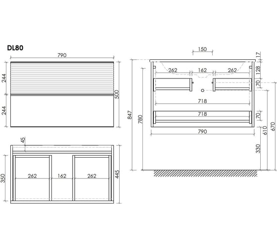 Подвесная тумба Sancos Delta 790x445x500, c двумя ящиками оснащенными доводчиками, дуб светлый/белый DL80W
