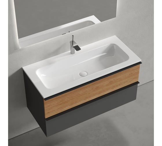 Подвесная тумба Sancos Delta 995x445x500, c двумя ящиками оснащенными доводчиками, дуб красный/графит DL100GR
