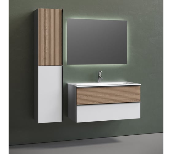 Подвесная тумба Sancos Delta 995x445x500, c двумя ящиками оснащенными доводчиками, дуб светлый/белый DL100W