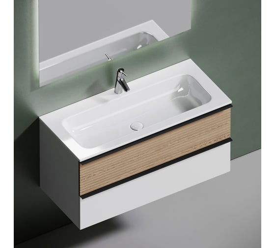 Подвесная тумба Sancos Delta 995x445x500, c двумя ящиками оснащенными доводчиками, дуб светлый/белый DL100W