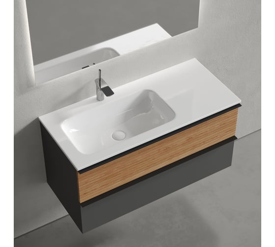 Подвесная тумба Sancos Delta 995x445x500, c двумя ящиками оснащенными доводчиками, левая, дуб красный/графит DL100LGR
