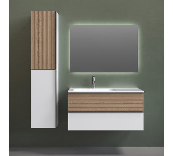 Подвесная тумба Sancos Delta 995x445x500, c двумя ящиками оснащенными доводчиками, левая, дуб светлый/белый DL100LW