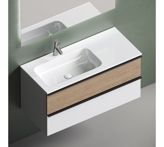 Подвесная тумба Sancos Delta 995x445x500, c двумя ящиками оснащенными доводчиками, левая, дуб светлый/белый DL100LW