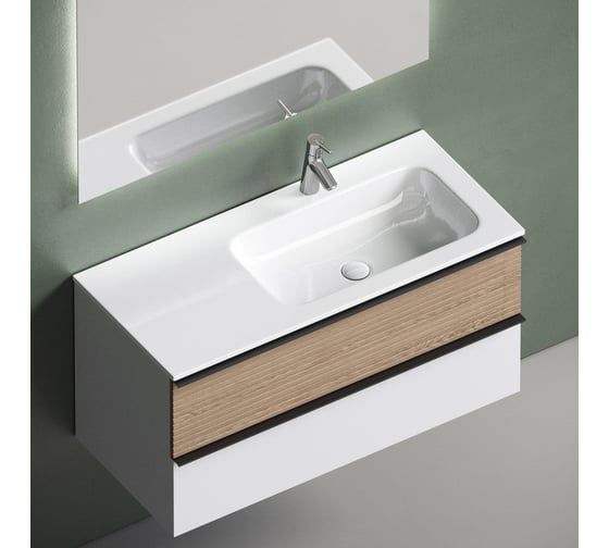 Подвесная тумба Sancos Delta 995x445x500, c двумя ящиками оснащенными доводчиками, правая, дуб светлый/белый DL100RW