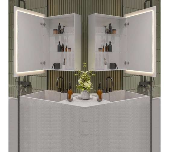 Зеркало-шкаф ALIAS Квартал 90x60 см, с тёплой LED-подсветкой, универсальный sh90603