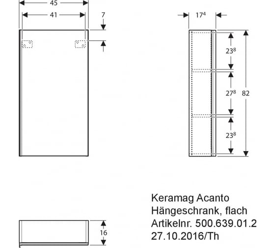 Верхний шкафчик GEBERIT Acanto плоский, 450х820x174 мм 500.639.JK.2 00000059890