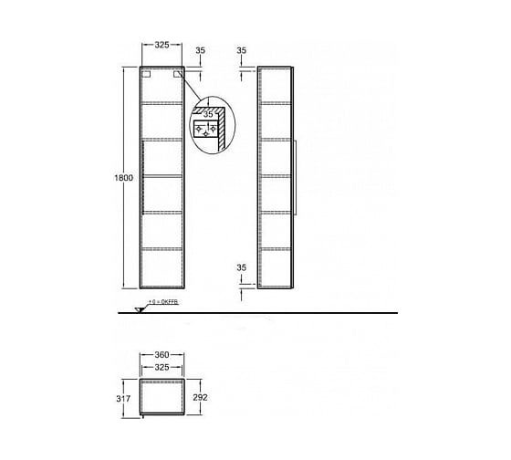 Высокий шкафчик GEBERIT iCon 360x1800x309 мм, крепление дверей слева/справа 841002000 00000047499