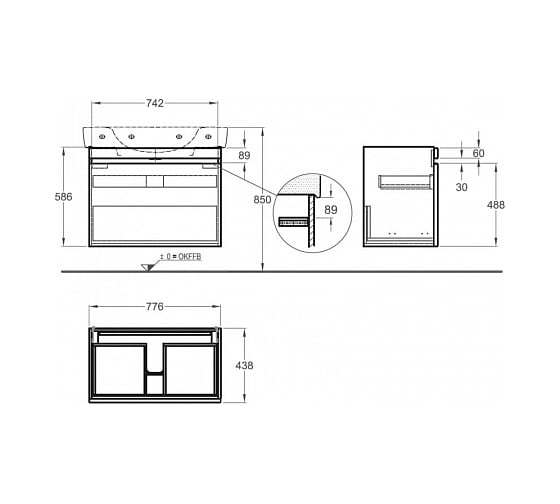 Шкафчик под раковину GEBERIT Renova Nr. 1 Plan 776х586х438 мм, белый глянец 869850000 00000059041