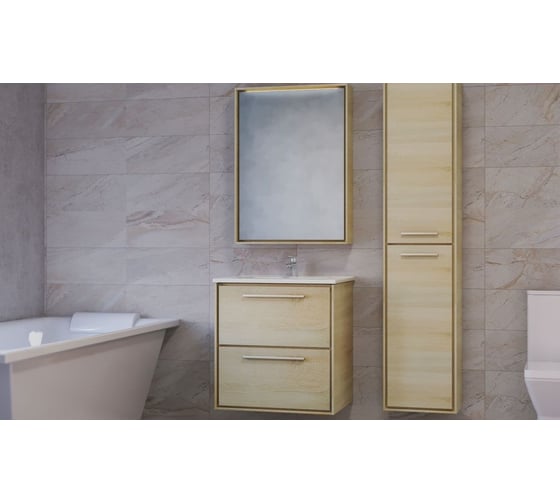 Зеркало RAVAL-шкаф Frame 75 Дуб сонома с подсветкой, розеткой Fra.03.75/DS