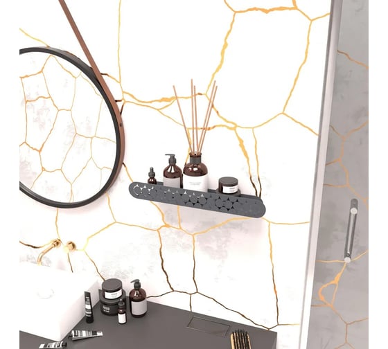 Полка для ванной комнаты INCANTOMETALLICO Diamante platino, 46x10x6 см. металлическая, без сверления на липучках, серая сота platino  серая 1 шт