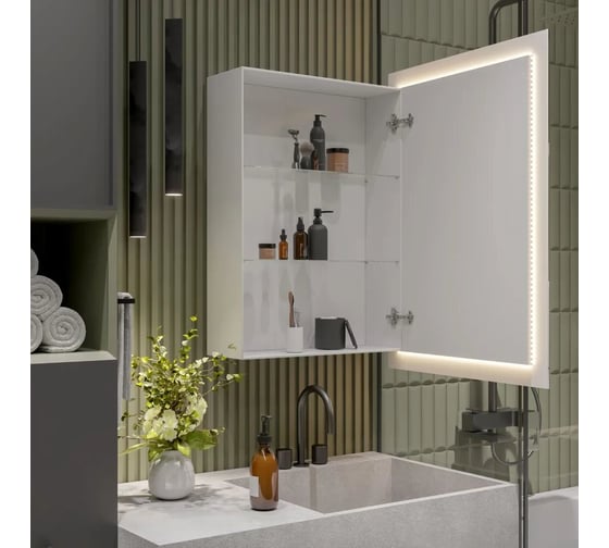 Зеркало-шкаф ALIAS Квартал 80x60 c холодной LED-подсветкой, правый, с часами sh806015r