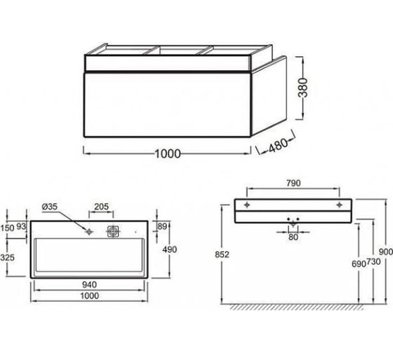 Мебель под раковину JACOB DELAFON TERRACE EB1187-M61 100 см, Ш100хГ48хВ38 cм, мягкий черный 00000058139