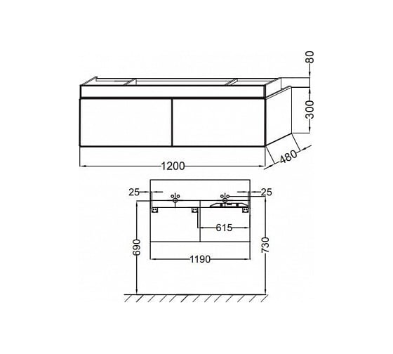 Мебель под раковину JACOB DELAFON TERRACE EB1188-N23 120 см 00000042978