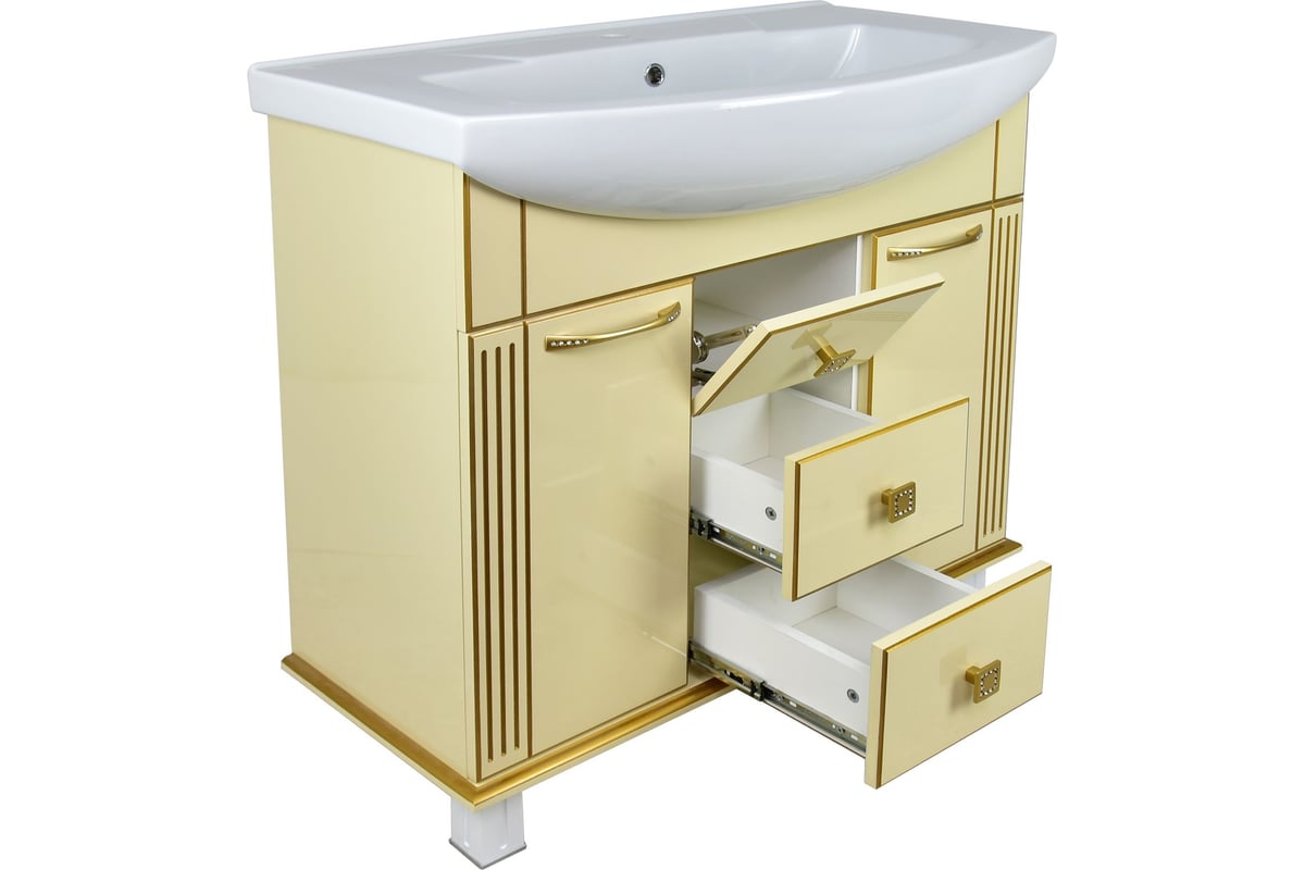 Тумба DORATIZ Аттика 85 под умывальник Элеганс бежевый, патина золото ...