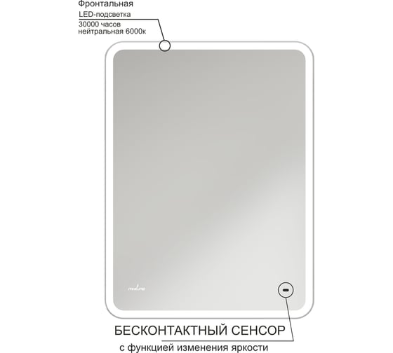 Зеркало MIXLINE "Турин" 500x700 (ШВ) бесконтактный сенсор, светодиодная подсветка 554625