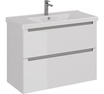 Тумба Lemark BUNO 100 см под 1 раковину, подвесная/напольная, 2 ящика, цвет планки: Серый, цвет корпуса, фасада: Белый глянец LM04B100T