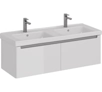 Тумба Lemark BUNO MINI 125 см под 2 раковины, подвесная, 2 ящика, цвет планки: Серый, цвет корпуса, фасада: Белый глянец LM05BM125T