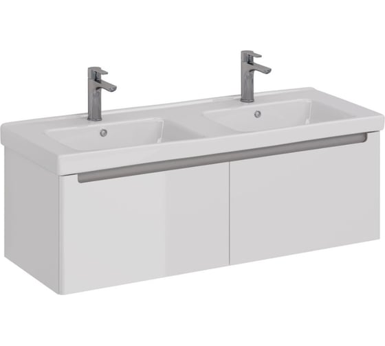 Тумба Lemark BUNO MINI 125 см под 2 раковины, подвесная, 2 ящика, цвет планки: Серый, цвет корпуса, фасада: Белый глянец LM05BM125T
