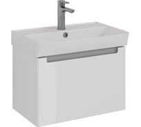 Тумба Lemark BUNO MINI, 60 см под 1 раковину, подвесная, 1 ящик, цвет планки: Серый, цвет корпуса, фасада: Белый глянец LM05BM60T