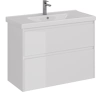 Тумба Lemark COMBI 100 см под 1 раковину, подвесная/напольная, 2 ящика, цвет корпуса, фасада: Белый глянец LM03C100T